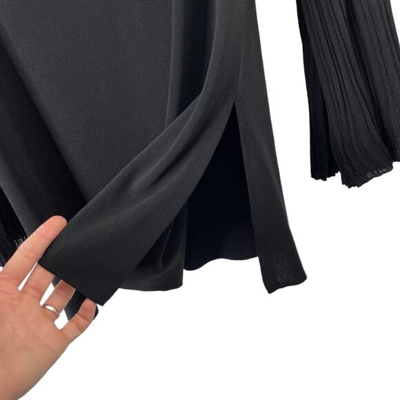 Misook black acrylic flare pleated sleeves top Sz S - Picture 6 of 7